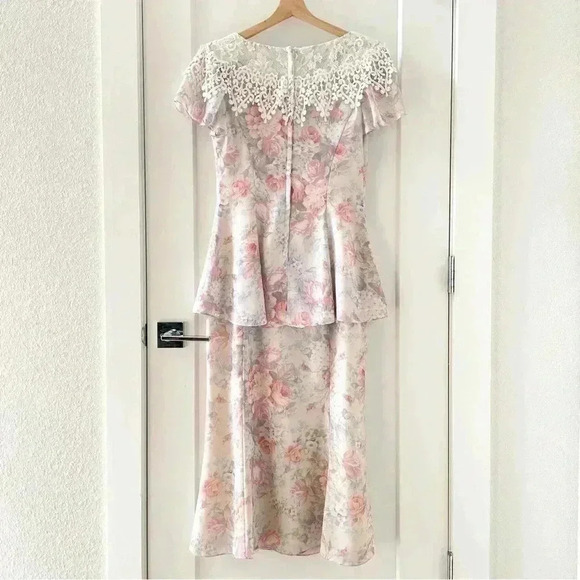 Vintage 90's Y2K Scott McClintock Floral Chiffon Tier Peplum Dress Size 8 - Picture 5 of 11